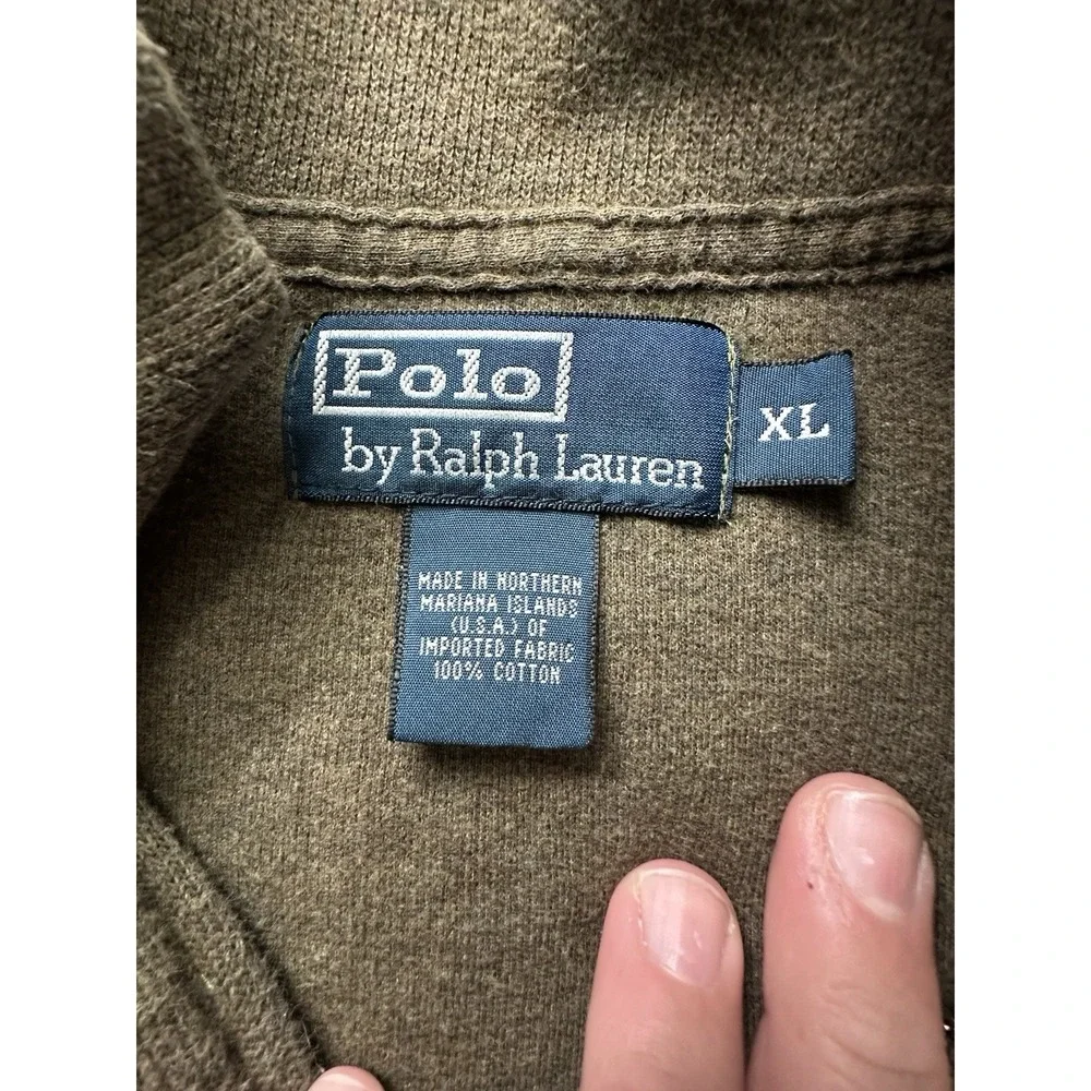 Vintage Polo Ralph Lauren Sweater Mens XL Green Brown‎ 100% Cotton 1/4 Zip USA